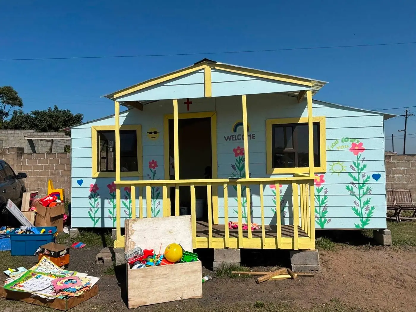 The cabin built and painted by the team at Groutville