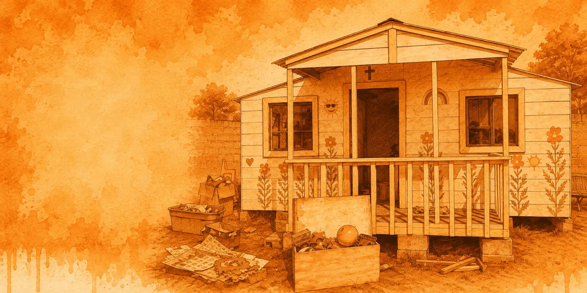 An illustration of the cabin the outreach team built and painted